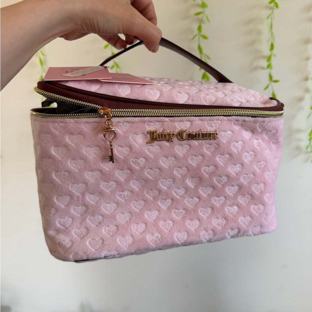 Juicy Couture Light Pink Heart-Textured Cosmetic Case with Gold Hardware